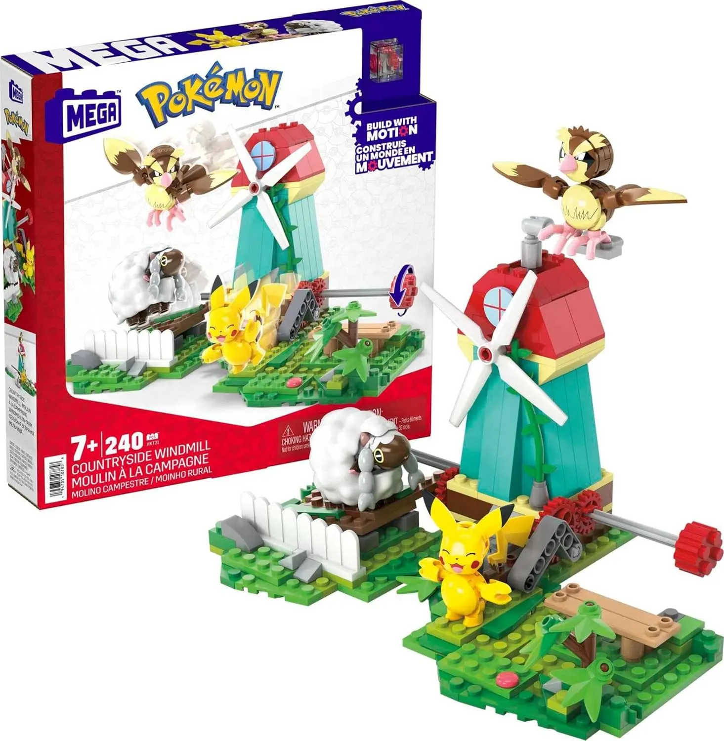 MEGA Pokémon Building Set – Countryside Windmill with Pikachu, Pidgey & Wooloo, 240 Pieces, Ages 7+