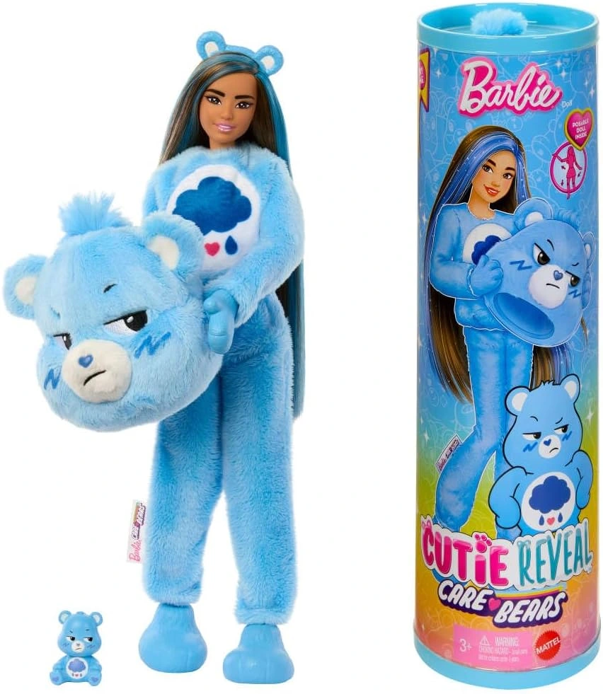 Barbie Cutie Reveal Care Bears Series Doll & Accessories Set with Grumpy Bear Plush Costume & 10 Surprises (Ages 3+)